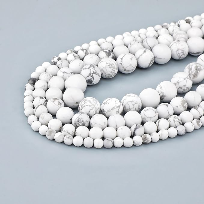 10mm 100pcs Natural Stone Beads Matte White Howlite Round Genuine Stone Beading Loose Gemstone Hole Size 1mm DIY Charm Smooth Beads for Bracelet Necklace Earrings (Matte White Howlite 10mm)