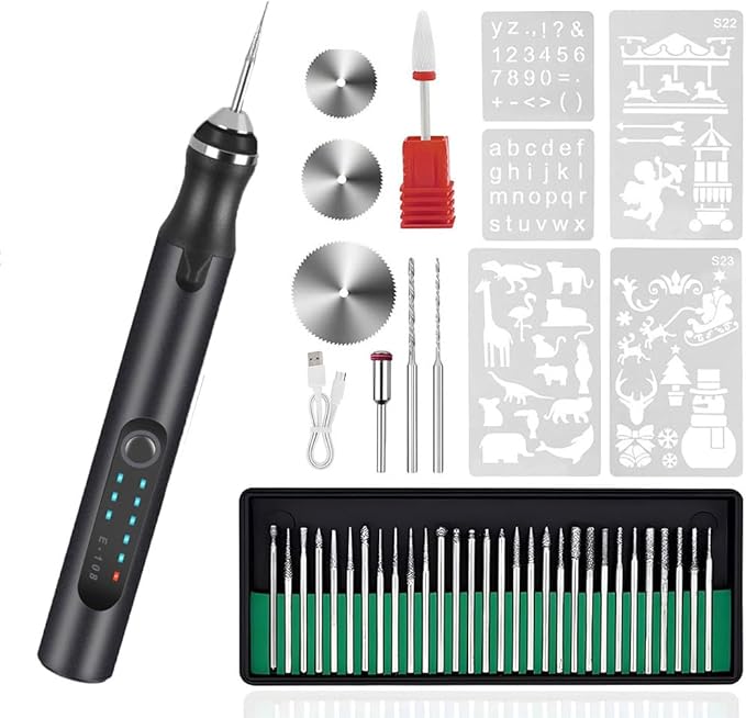 Customized USB Rechargeable Customized Engraving Pen with 37 Bits,Cordless Portable Tool for Metal Wood Glass and Plastic Electric Engraving Pen Kit Engraving Tool for Beginner (Black)