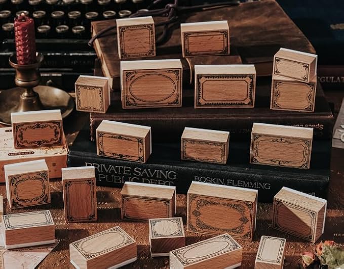 7pcs Wood Rubber Stamp Set, Frame Pattern Decorative Stamp Set for Art Craft, Journal, Diary, Scrapbook, Planner, Letter, Card Making M-19 (Set-3)