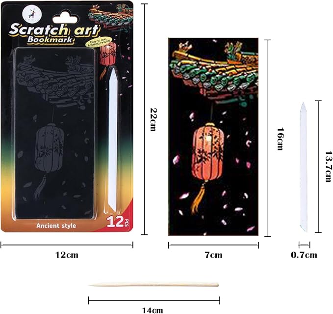 Georgie Porgy Scratch Paper Art Set for Kids Adults Magic Rainbow Scratchboards for DIY Arts and Crafts Kits Christmas Birthday Gift with Scratching Tools Kit (Bookmarks-Famous Scenery+Ancient Style)