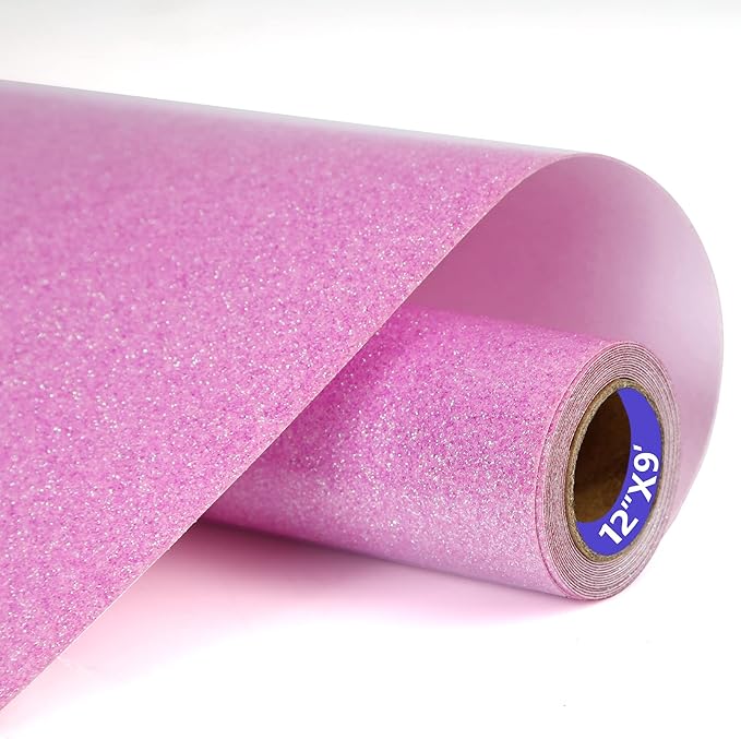 Purple Glitter HTV Heat Transfer Vinyl Rolls12inch by 9feet PU Stretch Iron on Vinyl HTV Vinyl for T-Shirt for Silhouette and Cameo (9Ft, Z1-Glitter Purple)