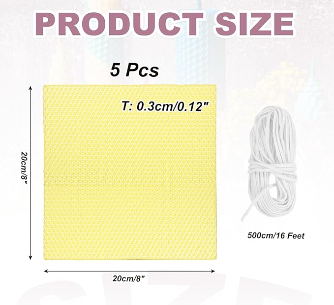 MECCANIXITY Beeswax Candle Making Kit,8x8 Inch 5pcs Yellow Beeswax Candle Sheets with 1pcs Cotton Wick for DIY Craft Gift Making