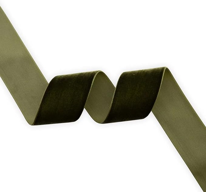 Nylon Velvet Ribbon Single Faced,1 1/2 Inch X 25Yards Spool (Moss Green)