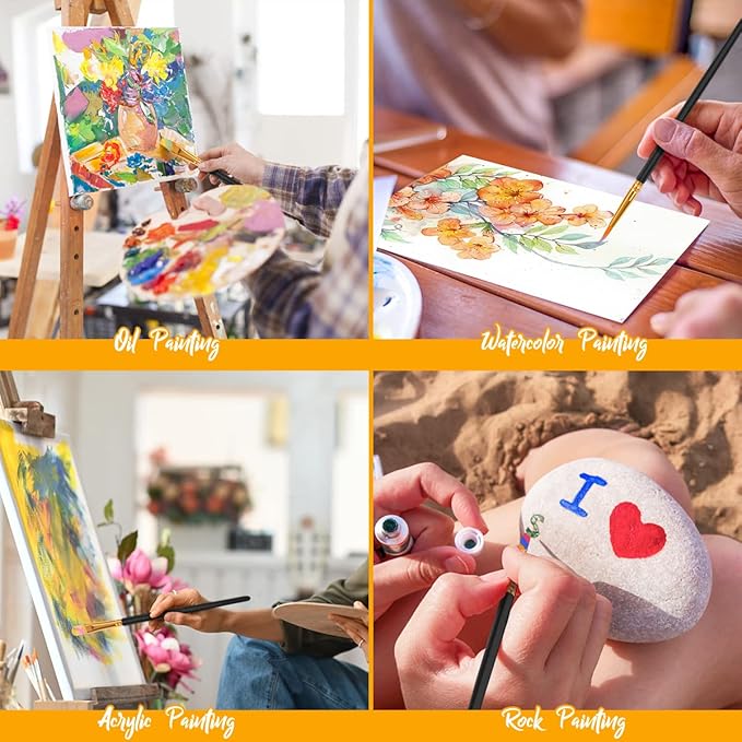 Soucolor Acrylic Paint Brushes Set, 40Pcs Round Pointed Tip Artist Paintbrushes for Acrylic Oil Watercolor Canvas Boards Rock Body Face Nail Art, Halloween Pumpkin Ceramic Crafts Supplies, Black