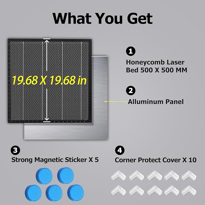 YOOPAI Honeycomb Laser Bed 500x500mm Honeycomb Working Table with Aluminum Panel for Laser Cutter Engraver Accessories, Desktop Protection, Fast Heat and Smoke Dissipation 19.68"x19.68"