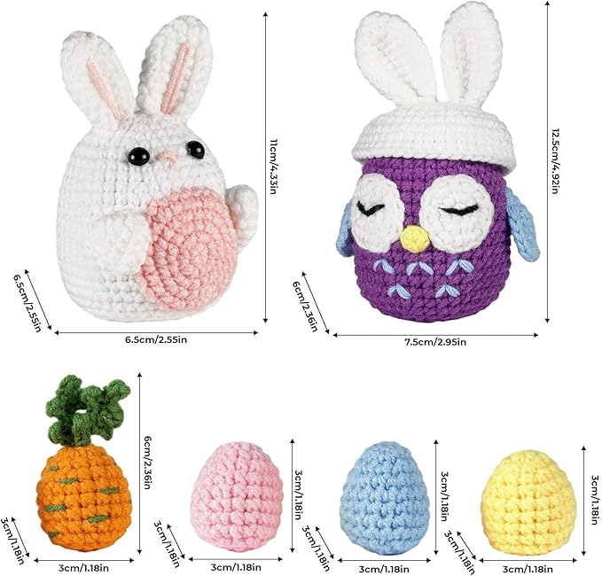 yhwsymgmho Crochet Kit for Beginners:2pcs Animals Crochet Starter Kits with Step-by-Step Video Tutorials,Easy Knitting Set for Adults Kids,DIY Crocheting Doll Gift(Thanksgiving Bunny and owl)