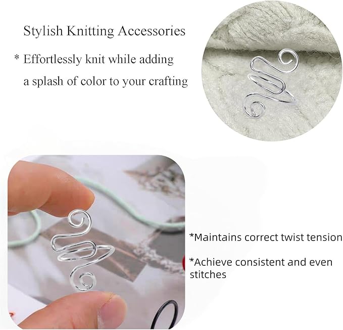2Pcs Crochet Rings for Finger, Adjustable Open Yarn Guide Crochet Tension Ring for Crocheting Knitting Accessories Supplies Metal Yarn Tension Loop Ring for Finger (Silver)