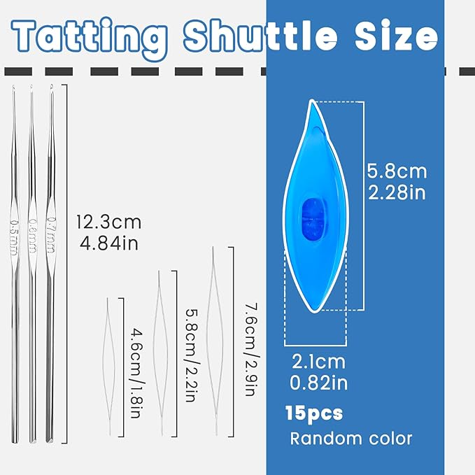 BUTUZE Tatting Shuttle Kit, 15 PCS Plastic Shuttle Set with Crochet Hooks and Beading Needles, Big Eye needles for DIY Craft Tool