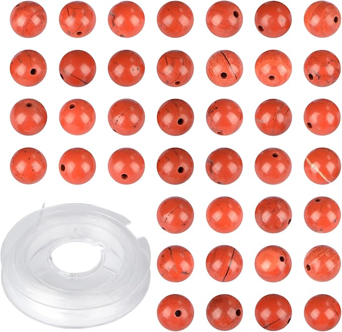 10mm 100pcs Natural Stone Beads Red Jasper Round Genuine Stone Beading Loose Gemstone Hole Size 1mm DIY Charm Smooth Beads for Bracelet Necklace Earrings (Red Jasper 10mm)