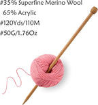2 Balls Merino Wool Yarn, 12-Ply Luxurious and Soft Yarn for Hand Knitting & Crocheting, 1.76 OZ/50g, 120 yds/110 Meters(Pink,2Balls)