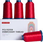 Richword Selected Red Embroidery Thread 4 Rolls, Huge Spool 4000M(4374Y) 40WT Polyester Thread for All Commercial Multi Needles and Single Needle Embroidery Machines