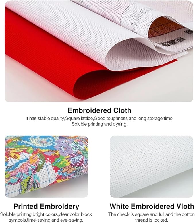 Funart Stamped Cross Stitch Kits for Beginners Full Range of Cross Stitching Preprinted Embroidery Kits for Adults, 11CT Embroidery Pattern Needlepoint Kits-Bookshelf Cat Reading 18x18 inch