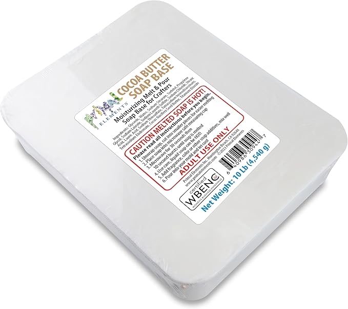 Primal Elements Cocoa Butter Soap Base - Moisturizing Melt and Pour Glycerin Soap Base for Crafting and Soap Making, Easy to Cut - 10 Pound