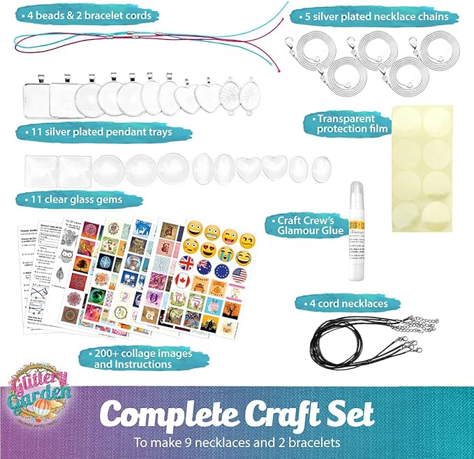 Glittery Garden Girls Jewelry Making Kit. Best Necklace Pendant & Bracelet Crafting Set with Glass Beads & Charms. Fashion Accessories, Arts Crafts Supplies. Birthday Gift