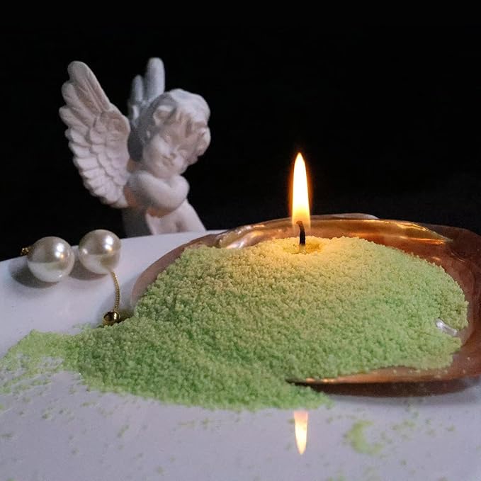 Aufien Candle Sand with Wicks, 21.4 Oz Pearled Candle, DIY Bead Powder Sand Wax Making kit Refillable Non Toxic for Handmade, Wedding and Halloween Christmas Decorations Green Unscented