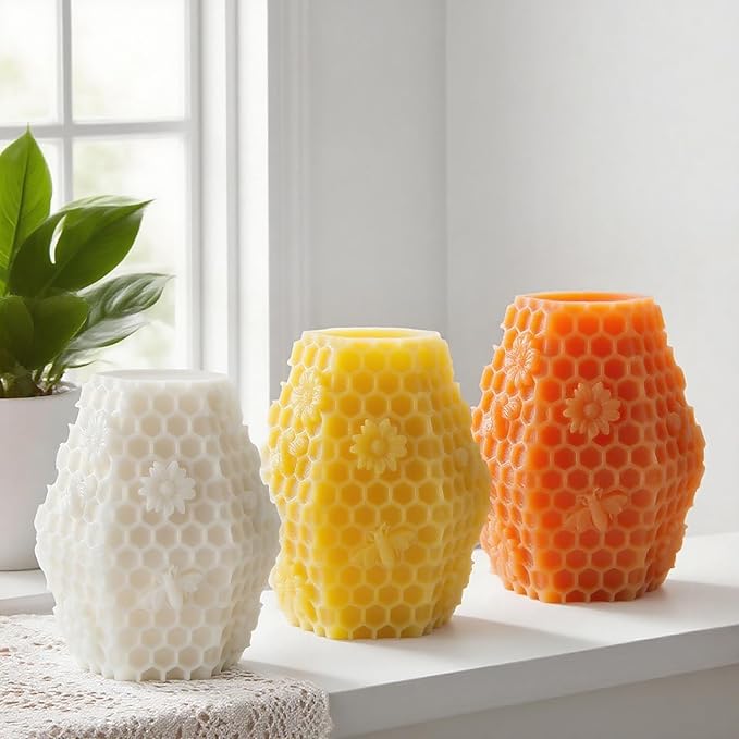 Honeycomb Cylinder Flower Succulent Peony Cylinder Candle & Resin Mold - Resin Casting Silicone Molds for Home Decor & Candle Making Wave Spiral Mold