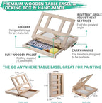 Wooden Tabletop Art Easel Set for Painting, 54 Pieces Starter Acrylic Paint Set with 24 Colors Acrylic Paints, Canvases, Sketch Pads, Brushes and Palette for Beginners Young Artists and Adults