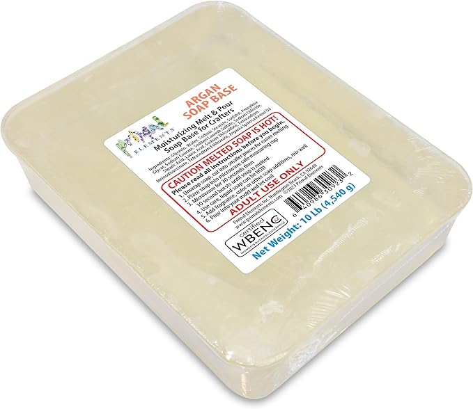 Primal Elements Argan Oil Soap Base - Moisturizing Melt and Pour Glycerin Soap Base for Crafting and Soap Making, Easy to Cut - 10 Pound