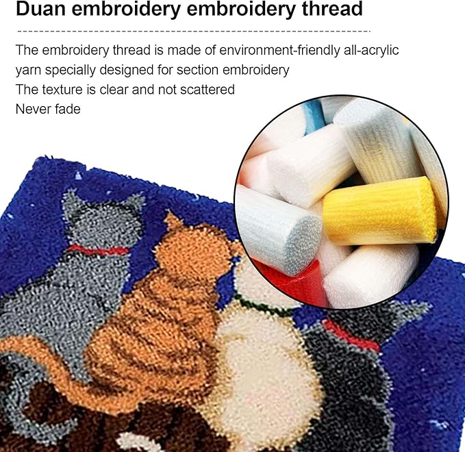 kingsea Latch Hook Kit for Teen, DIY Crochet Yarn Rug with Pattern Printed Latch Hook Rug Kit, Latch Hook Kit for Beginners, Four Cats, 20" x 15"