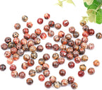 Natural Stone Genuine Stones DIY Round Beads 8mm 100pcs Beading Loose Gemstone Hole Size 1mm Charm Smooth Beads for Bracelets Necklaces Earrings (Red Leopard Fur Jasper 8mm)