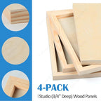 Falling in Art Unfinished Birch Wood Panels Kit for Painting, Wooden Canvas 4 Pack of 8x16’’ Studio 3/4’’ Deep, Cradle Boards for Pouring, Art, Crafts, Burning and More