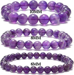 NCB 100pcs Original Natural Stone Beads Gemstone Round Loose Beads 6mm 8mm 10mm (Amethyst, 6mm 100Beads)