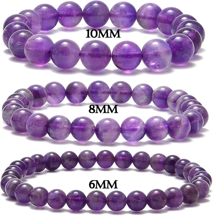 NCB 100pcs Original Natural Stone Beads Gemstone Round Loose Beads 6mm 8mm 10mm (Amethyst, 6mm 100Beads)