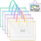5 Pcs Pastel Art Portfolio Bags 19 x 25 Inch Transparent Artwork Storage Case with Handle and Zipper Mesh Folder Organizers for Bulletin Boards Paintings Scrapbooks Posters, 5 Colors
