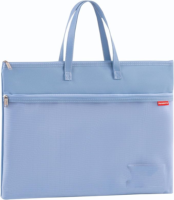 Pendancy Mesh Zipper Pouch A3 Size, Large Double Pocket Waterproof File Bag with Handle, 13x17 in Foldable Document Storage for Puzzle Project/Cross Stitch/Travel/Office（Advanced Blue）