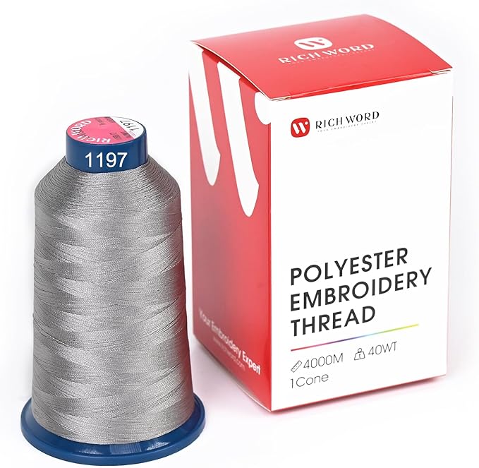 Richword Selected Grey Embroidery Thread 4000M(4374Y) 40WT Polyester Thread 100 Colors Selected for Commercial Multi Needles and Single Needle Embroidery Machine 1197