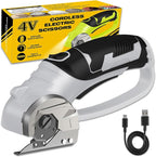 Cordless Electric Scissors, 4V Box Cutter & Cardboard Cutter with Upgrade Blade, LED Light, Safety Lock - Rechargeable Rotary Cutter for Fabric, Leather, Plastic, Crafting, Sewing, Industrial (Grey)