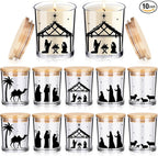 10 Pcs Christmas Glass Candle Jars Empty Containers Bulk 7 oz Glass Jars with Cork Lids Tins for Candle Making Storing Biscuits Tea Party Favors(Nativity)