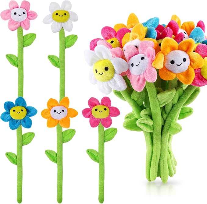 10 Pcs Plush Sunflower Flower Stuffed Bendable Stems Plush Bouquet Toy Soft Rose Flower 12.6 Inch for Christmas Classroom 2025 Mother's Day Valentines Day Girl Girlfriend Wife(10 Pcs Colorful Daisy)