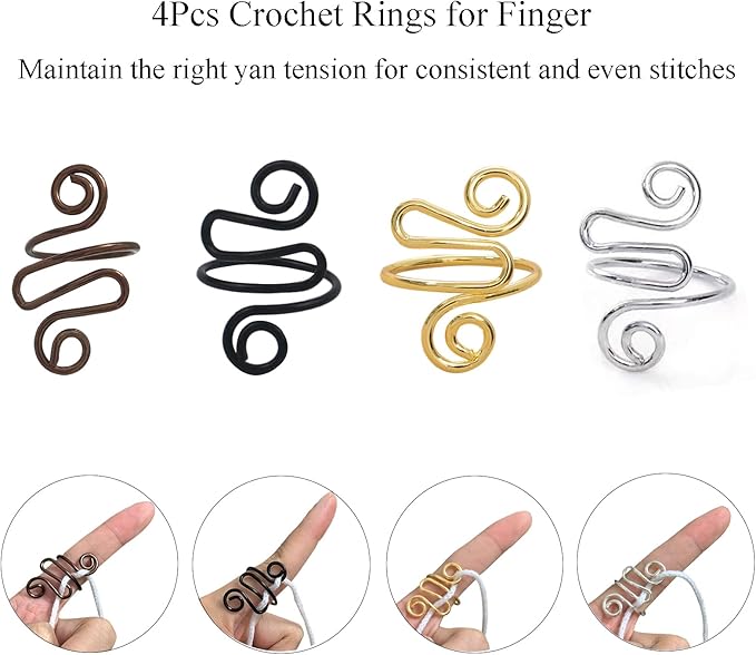 4Pcs Crochet Rings for Finger, Crochet Tension Ring for Crocheting Open Adjustable Yarn Guide Crochet Tension Ring Crochet Accessories Knitting Ring for Finger (Multicolor-B), SATONBEYI