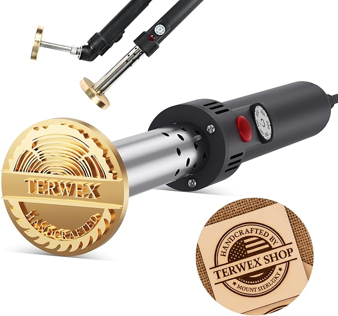 Terwex Custom Electric Branding Iron for Wood, Black Temperature-Controlled Wood Branding Iron Personalized Metal Stamp, Logo Branding Irons Letter Stamp for Leather Food, Woodworking Tools(3")
