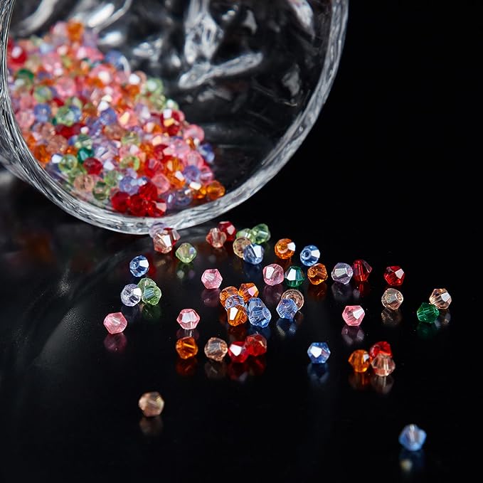 1200PCS 3mm Bicone Crystal Glass Beads for Jewelry Making, Sparkling Mini Beads for Suncatchers, DIY Bracelets & Craft Projects (Multicolored)