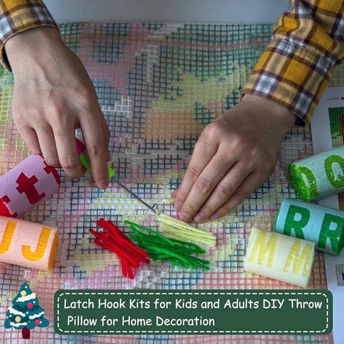 DL-YTG Latch Hook Kits Pillow Giraffe Crochet Yarn Cushion Colour Printed Canvas Rug Needlework DIY Pillowcase Hook and Latch Kit Arts Crafts Christmas Home Sofa Decoration 42x42cm/16X16in