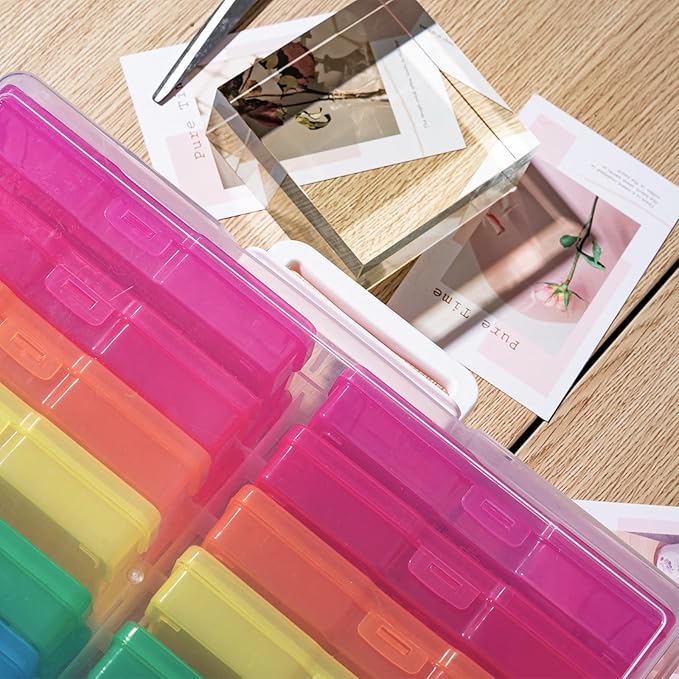 novelinks Transparent 4" x 6" Photo Organizers and Photo Storage Box with Handle, 16 Inner Photo Cases, Portable Picture Organizers & Photo Storage Containers (Multi-Colored)