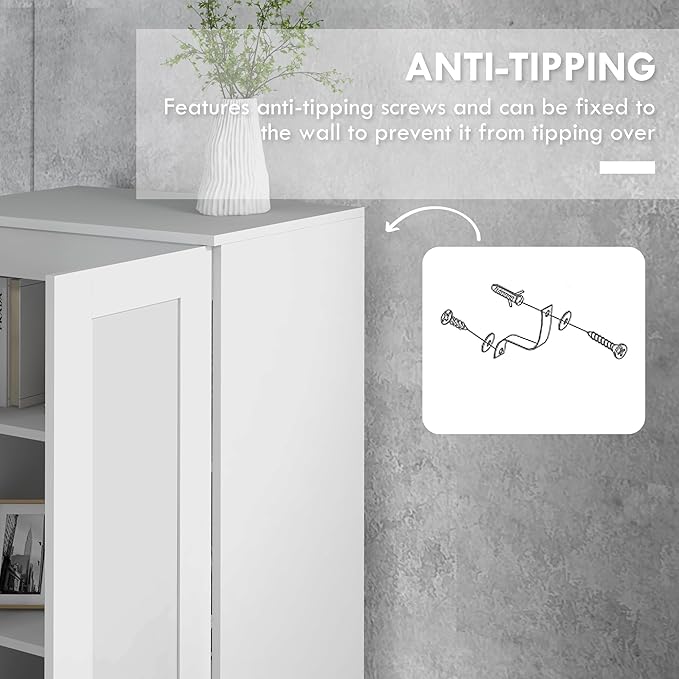 HOMCOM 69" Tall Storage Cabinet with Movable Storage Shelves, Modern Style Pantry Cabinet with Soft Close Doors, White