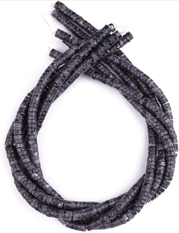 Natural Black Spectrolite Spacer Beads Caps Loose Semi Gemstone for Beading Jewelry Making 6mmx3mm 38cm