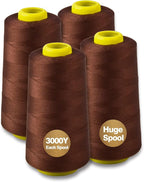 Brown Serger Thread All-Purpose Thread for Sewing, Polyester, 4 Cones of 3000 Yards Each Spool for Sewing Machine