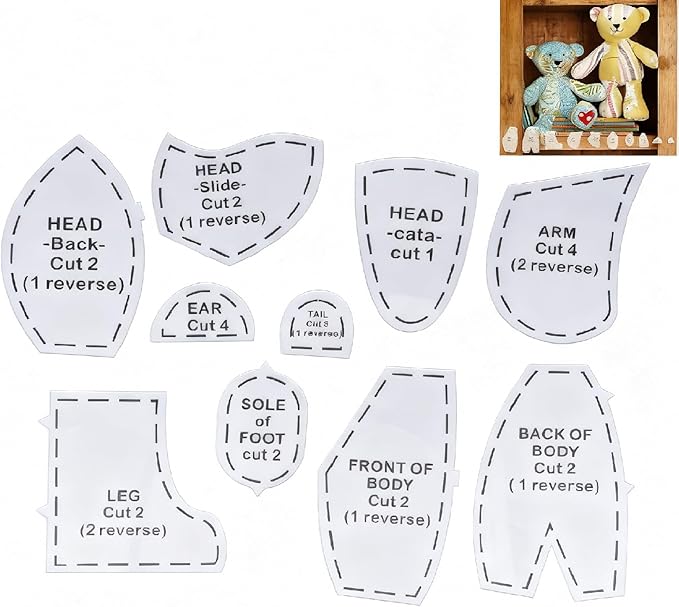Tissting Acrylic Memory Bear Template Ruler Set 12in/30cm - Sewing Patterns for Beginners, DIY Stuffed Animal Keepsake, Quilting Tools, Home Craft Art