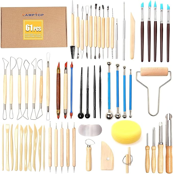 LAMPTOP 61Pcs Pottery Ceramic Tools & Polymer Clay Sculpting Tools Set for Pottery Modeling Clay Tools and Carving, Air Dry Clay Tools