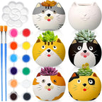 Pasimy 6 Set DIY Ceramic Succulent Planter Pots Paint Your Own Flower Pots Craft Kit Unpainted Bisque Paintable Flowerpot with Brush Palette Ready to Paint for Family Activity Gift(Cat)