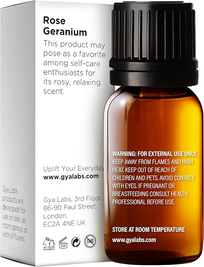 Gya Labs Rose Geranium Essential Oil - 0.34 Fl Oz - for Hair, Skin, Diffuser, Aromatherapy & DIY Candle Making Scent