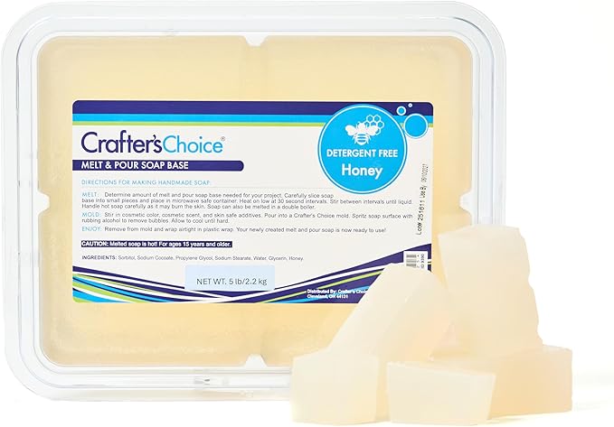 Crafter's Choice Detergent Free Melt and Pour Soap Base for Soap Making and DIY Crafting Projects, SLS/SLES Free, 5LB Block (Honey)