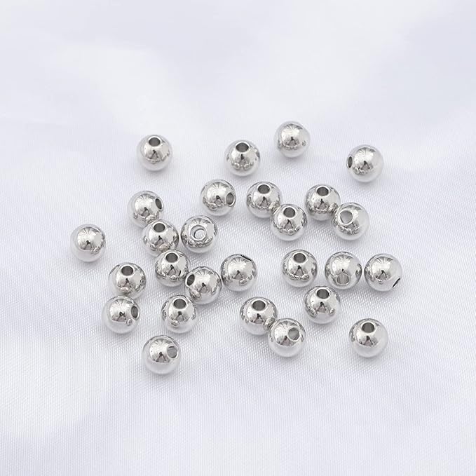 Platinum Plated Round Spacer Beads 6mm 30pcs for Jewelry Making Findings Non Tarnish
