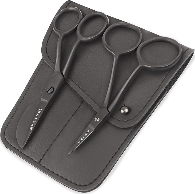 Small Embroidery 4.5 Inch Scissors Set of 2 Kit - Mini Double Bend Offset Duckbill and Double Bend Long Applique Needlepoint Blade with Pouch Sleeve (Black)