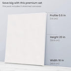 ARTEZA Stretched Canvas, 16 x 20 Inches, Pack of 6, Blank White Large Canvas for Painting for Acrylic, Oil and Gouache Paints