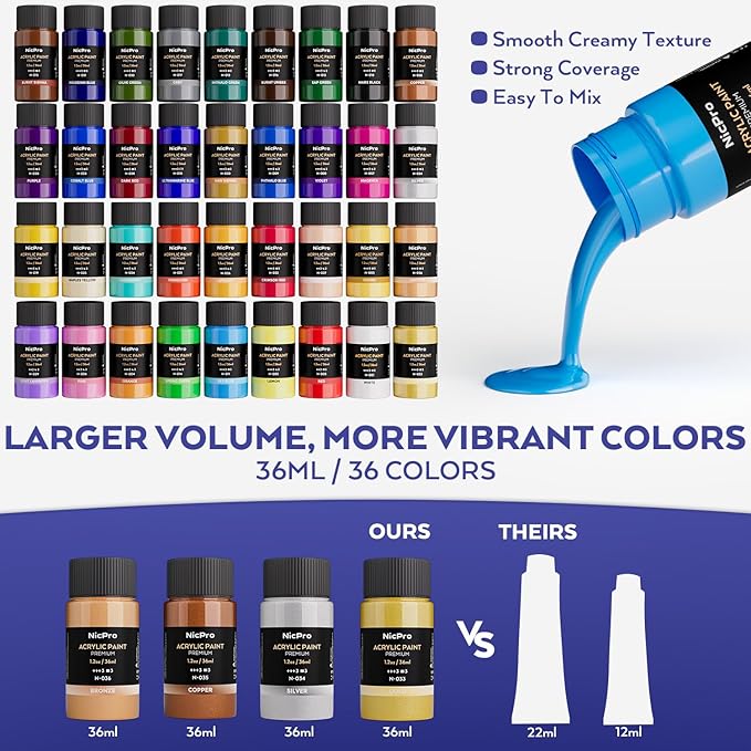 Nicpro Acrylic Paint Canvas Set for Adults, 80PCS Art Painting Supplies Kit with 36 Paints(36ML), Table Wood Easel,10 Canvas Panels,12 Paint Brushes,Paper Pad, Cup, Palette for Beginner Artist Adults